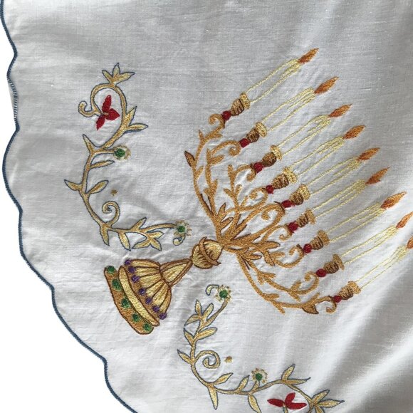 Chanukah By Jabara 100% Cotton Tablecloth With Embroidered Menorah & Crown Desig - Picture 9 of 16